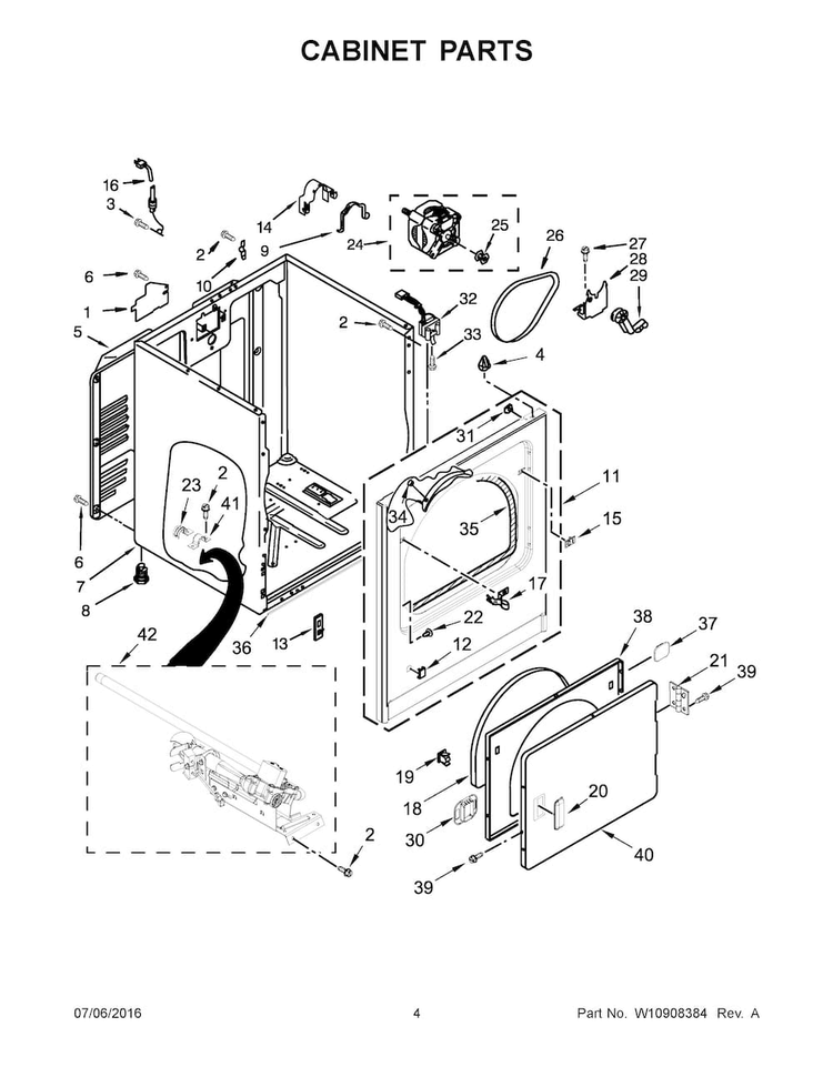 Cabinet Parts Diagram and Parts List for 11072332512  Kenmore Dryer