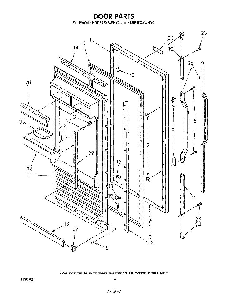 DOOR Diagram and Parts List for KRRF15XSWHY0  KitchenAid Refrigerator