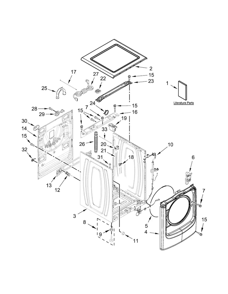 Top And Cabinet Parts Diagram and Parts List for WFW75HEFW0  Whirlpool Washer