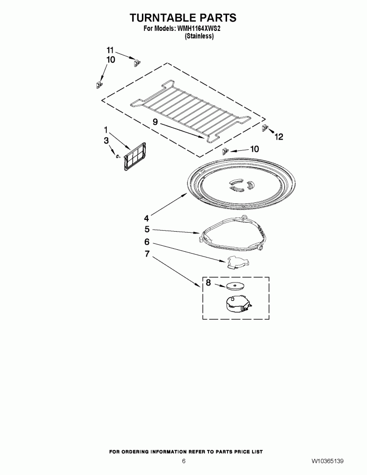 TURNTABLE PARTS Diagram and Parts List for WMH1164XWS2  Whirlpool Microwave