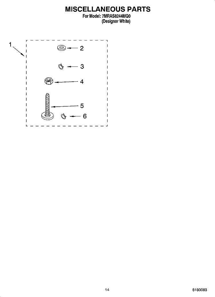 MISCELLANEOUS PARTS - OPTIONAL PARTS (NOT INCLUDED) Diagram and Parts List for 7MRAS8244MQ0  Roper Washer