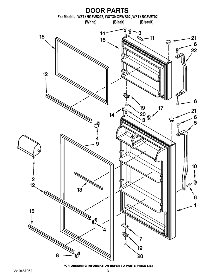 DOOR PARTS Diagram and Parts List for W8TXNGFWQ02  Whirlpool Refrigerator