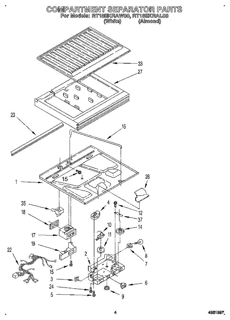COMPARTMENT SEPARATOR Diagram and Parts List for RT18EKRAW00  Roper Refrigerator
