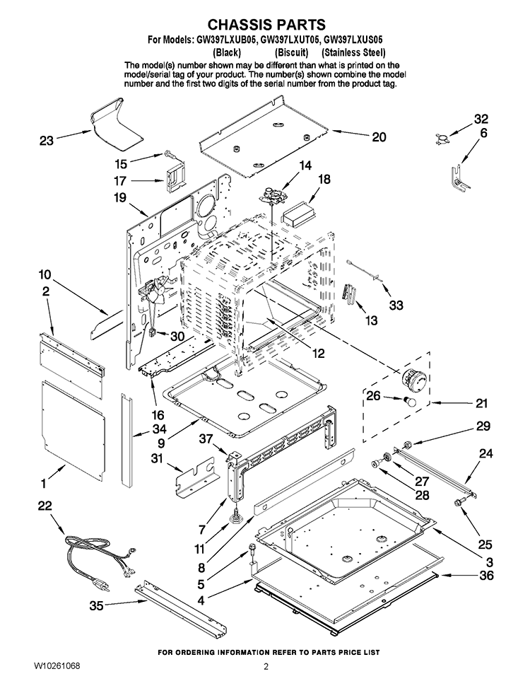 CHASSIS PARTS Diagram and Parts List for GW397LXUB05  Whirlpool Range