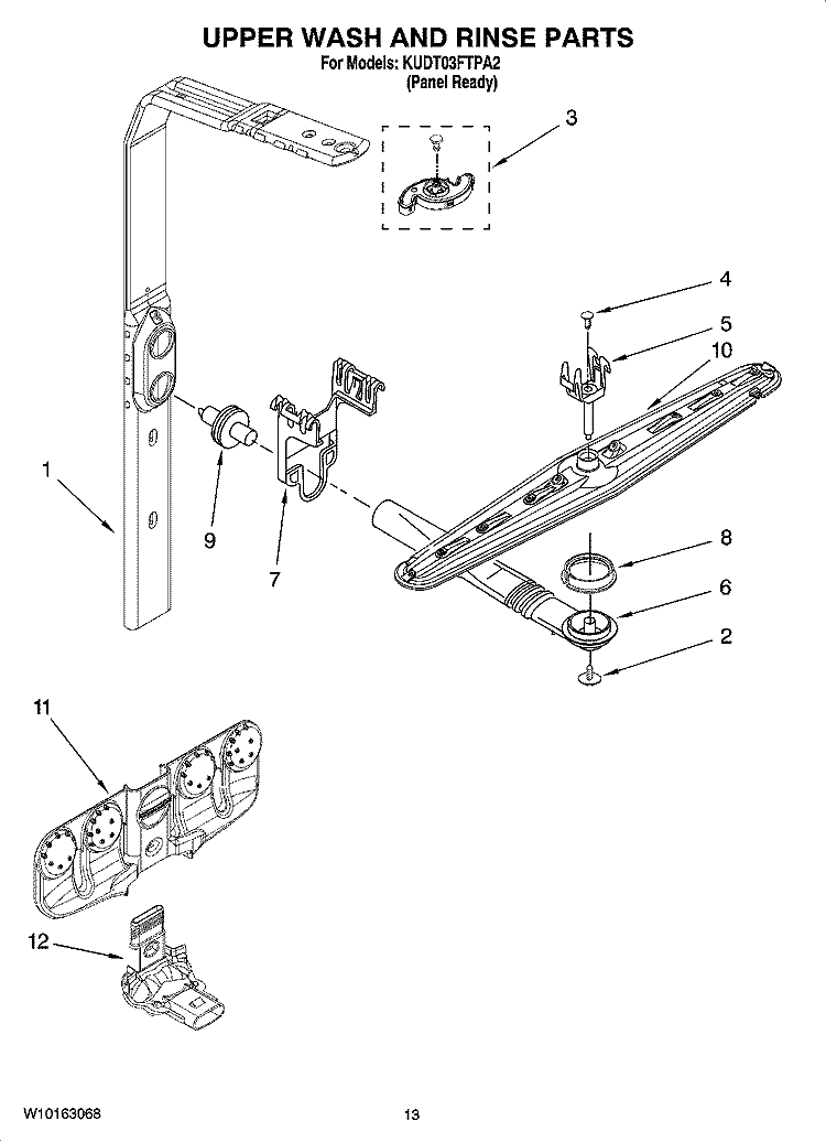 UPPER WASH AND RINSE PARTS Diagram and Parts List for KUDT03FTPA2  KitchenAid Dishwasher