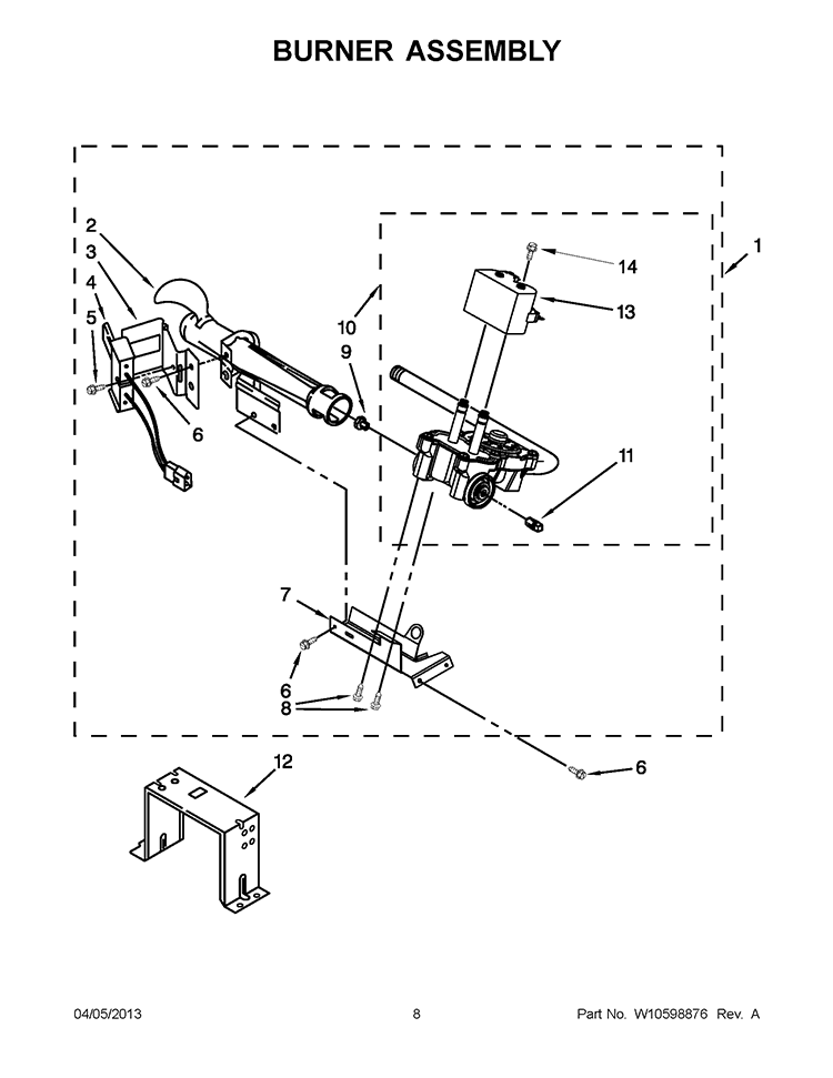 BURNER ASSEMBLY Diagram and Parts List for 7MWGD1600BM0  Whirlpool Dryer