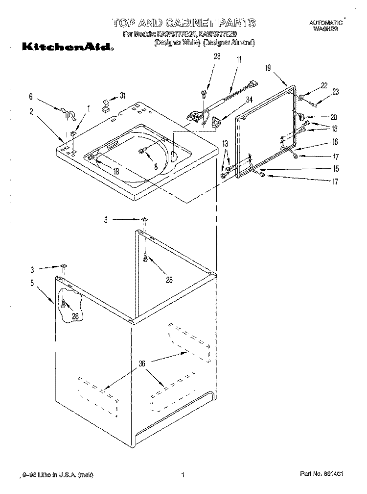 TOP AND CABINET Diagram and Parts List for KAWS777EQ0  KitchenAid Washer