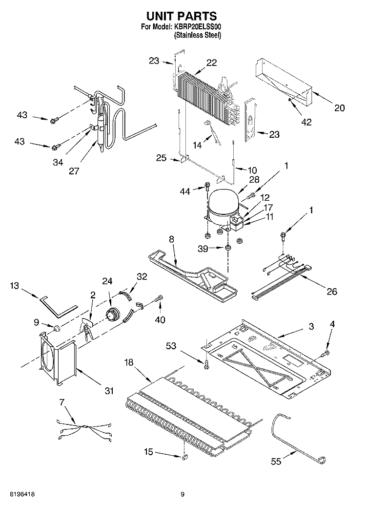 UNIT PARTS Diagram and Parts List for KBRP20ELSS00  KitchenAid Refrigerator