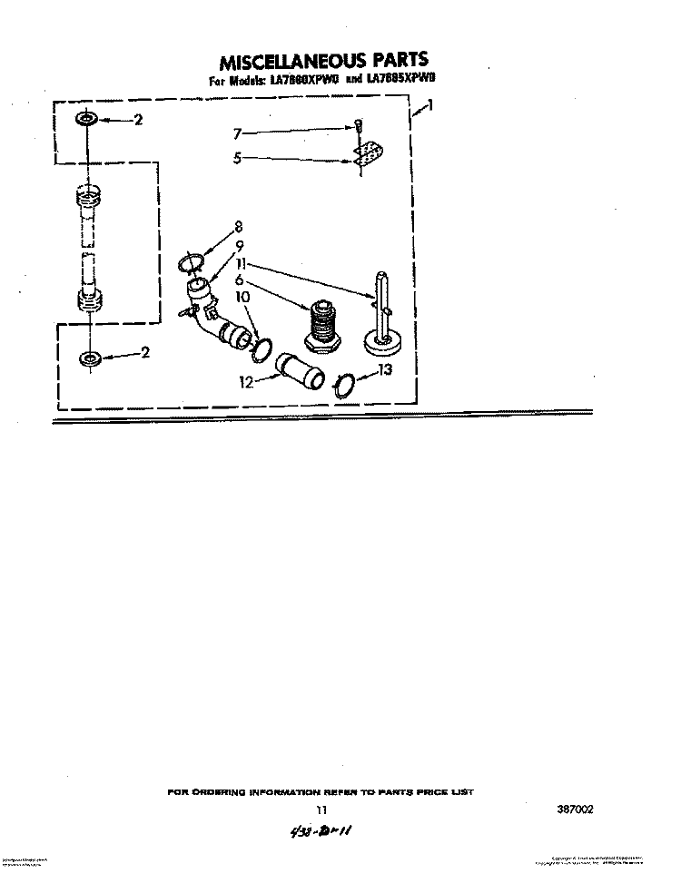 MISCELLANEOUS, LIT/OPTIONAL Diagram and Parts List for LA7685XPW0  Whirlpool Washer