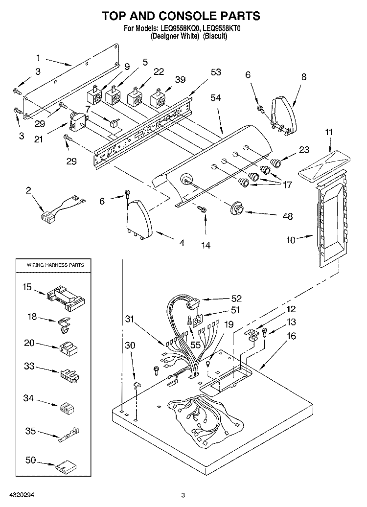 SECTION Diagram and Parts List for LEQ9558KT0  Whirlpool Dryer
