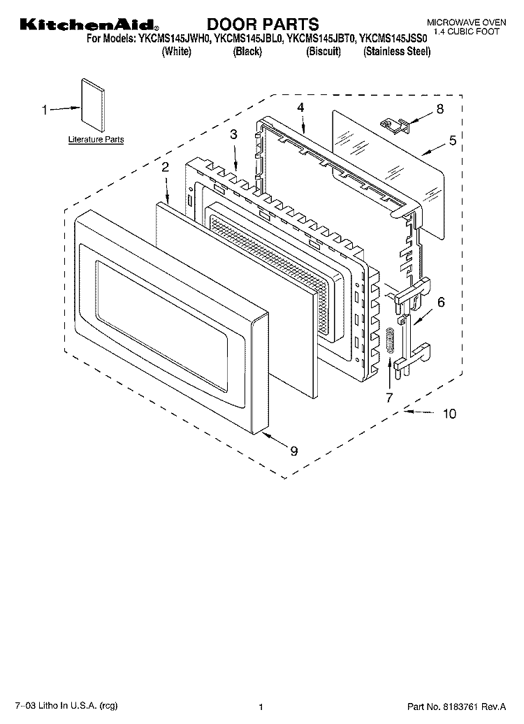 DOOR PARTS Diagram and Parts List for YKCMS145JBL0  KitchenAid Microwave
