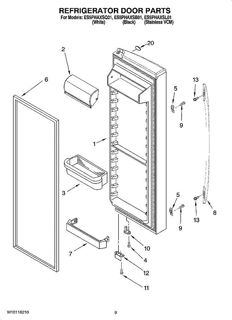 REFRIGERATOR DOOR PARTS Diagram and Parts List for ES5PHAXSB01  Whirlpool Refrigerator