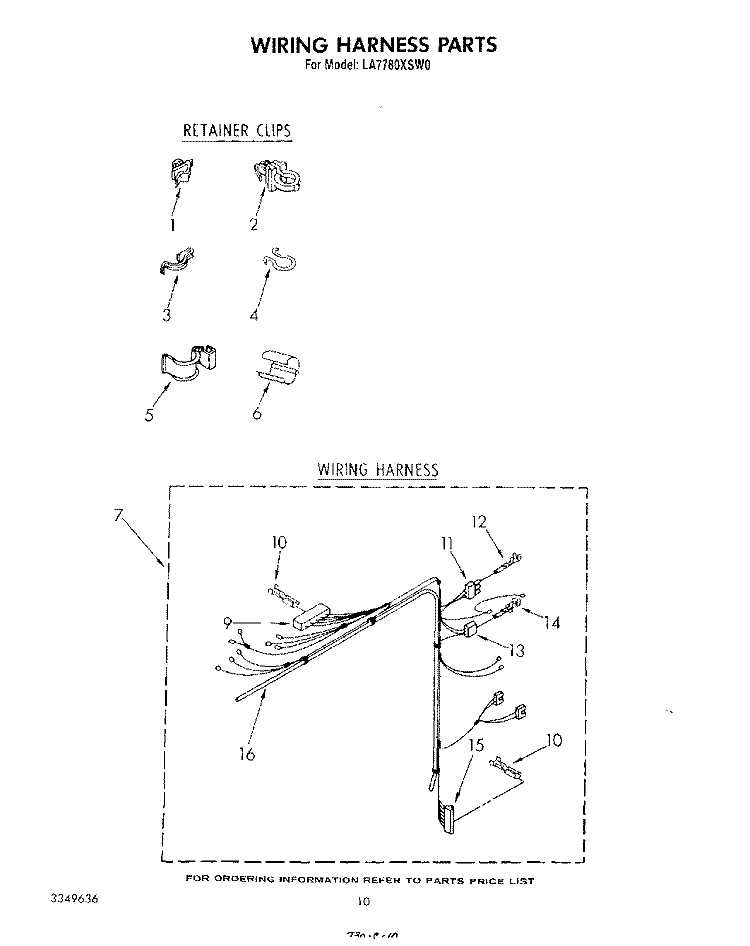 WIRING HARNESS Diagram and Parts List for LA7780XSW0  Whirlpool Washer