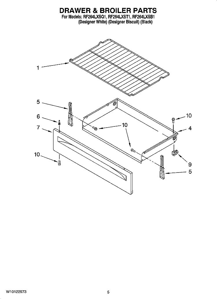 DRAWER & BROILER PARTS Diagram and Parts List for RF264LXSQ1  Whirlpool Range