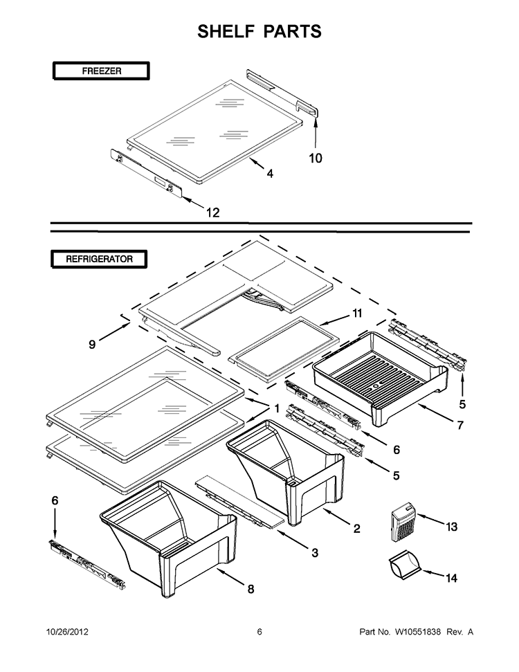SHELF PARTS Diagram and Parts List for 5VWT51SFYF00  Whirlpool Refrigerator