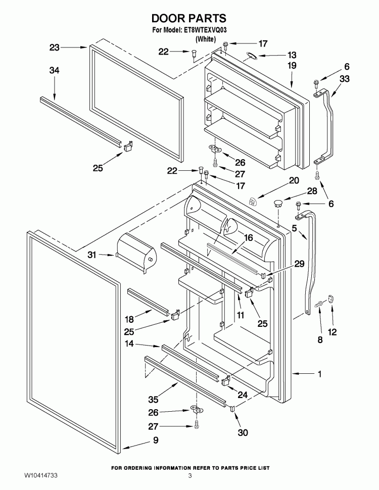 DOOR PARTS Diagram and Parts List for ET8WTEXVQ03  Whirlpool Refrigerator