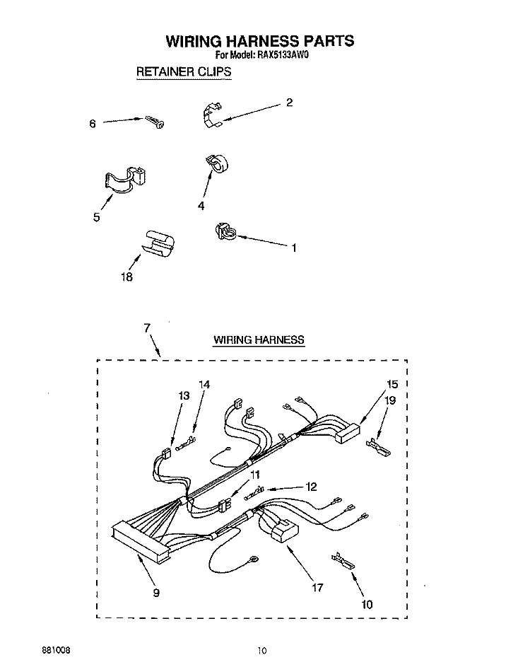 WIRING HARNESS Diagram and Parts List for RAX5133AG0  Roper Washer