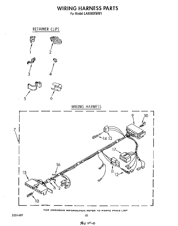 WIRING HARNESS Diagram and Parts List for LA8580XWN1  Whirlpool Washer