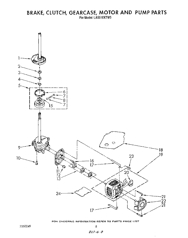 BRAKE, CLUTCH, GEARCASE, MOTOR AND PUMP Diagram and Parts List for LA5510XTF0  Whirlpool Washer