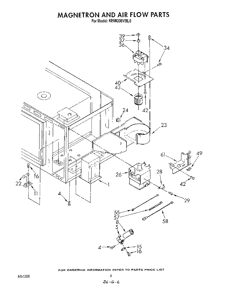MAGNETRON AND AIR FLOW Diagram and Parts List for KEMI300VBL0  KitchenAid Microwave Oven Combo