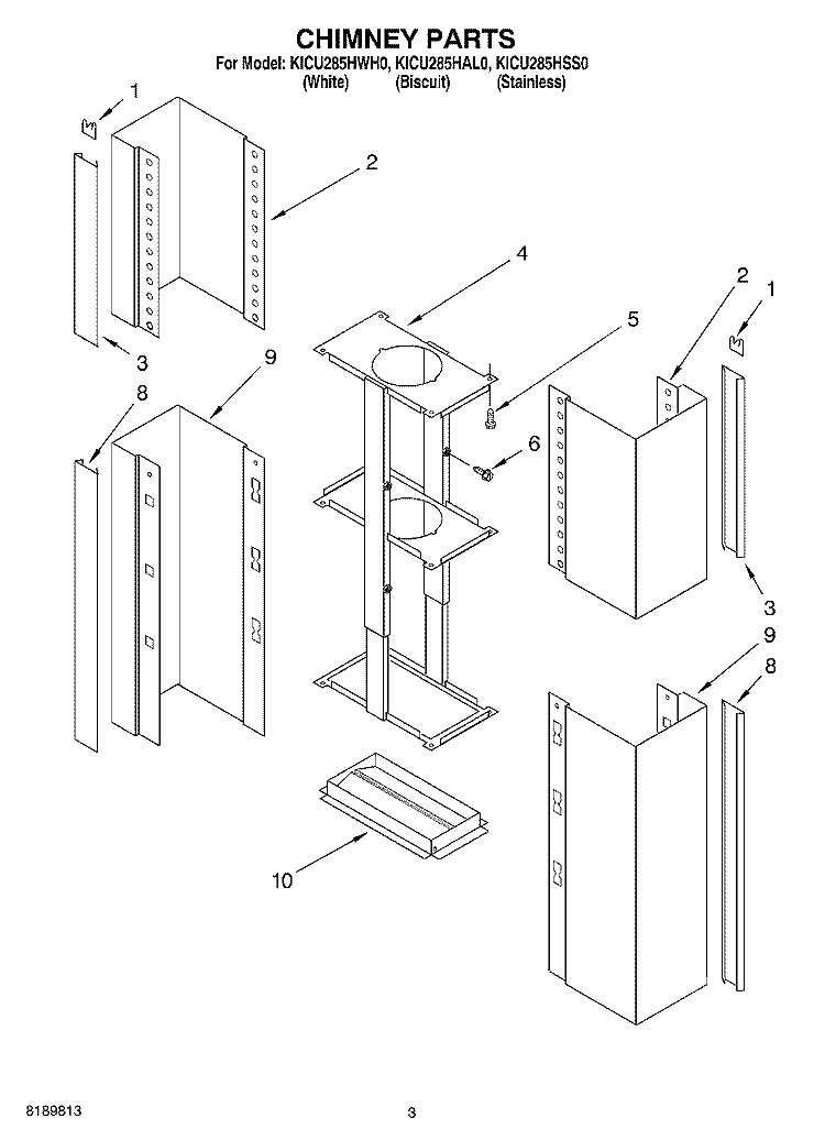 SECTION Diagram and Parts List for KICU285HWH0  KitchenAid Range Hood