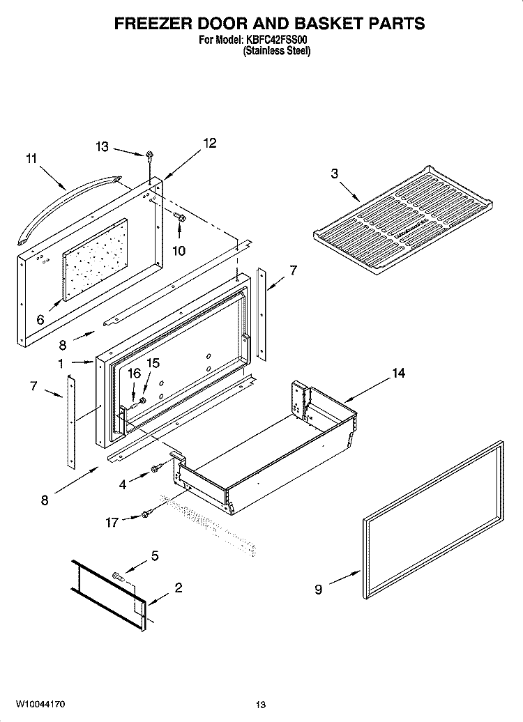 FREEZER DOOR AND BASKET PARTS Diagram and Parts List for KBFC42FSS00  KitchenAid Refrigerator