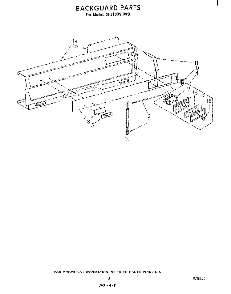 BACKGUARD Diagram and Parts List for SF3100SKW0  Whirlpool Range