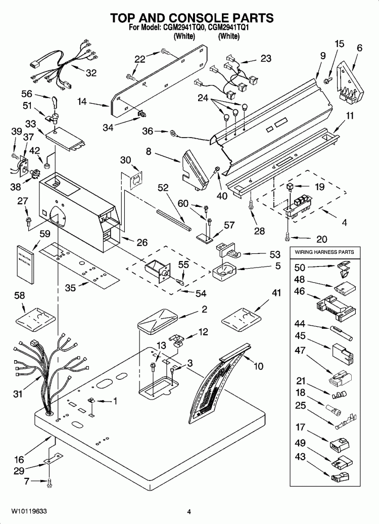 TOP AND CONSOLE PARTS Diagram and Parts List for CGM2941TQ1  Whirlpool Dryer