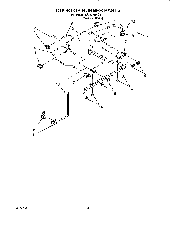 COOKTOP BURNER Diagram and Parts List for SF367PEYQ8  Whirlpool Range