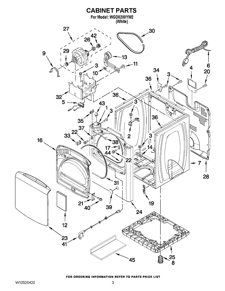CABINET PARTS Diagram and Parts List for WGD8200YW2  Whirlpool Dryer