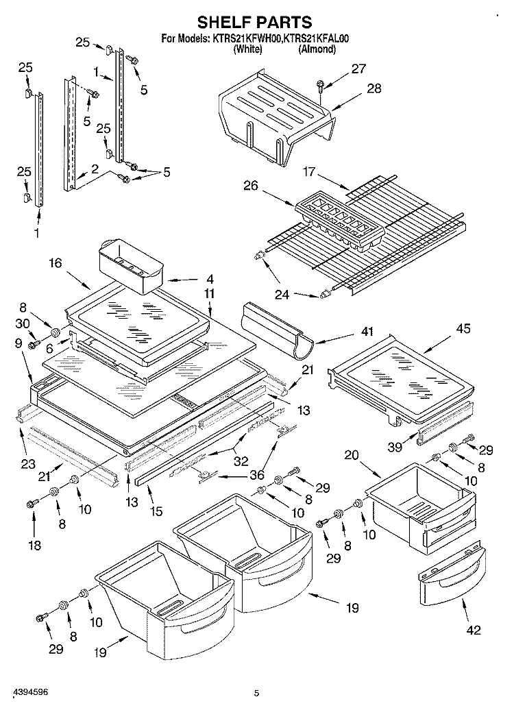 SHELF Diagram and Parts List for KTRS21KFAL00  KitchenAid Refrigerator
