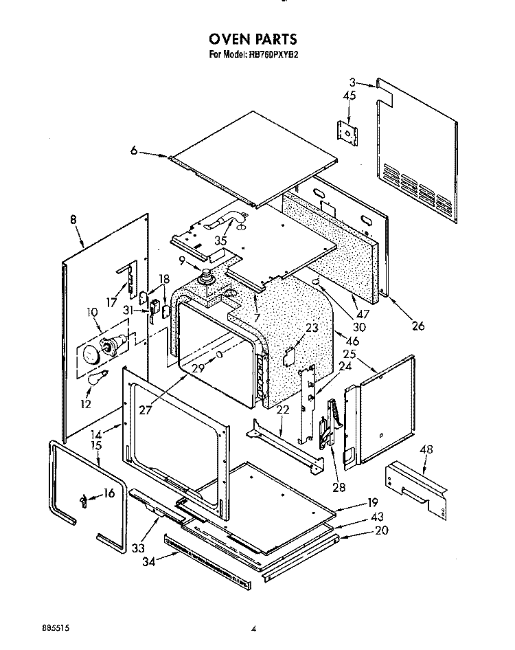 OVEN Diagram and Parts List for RB760PXYQ2  Whirlpool Wall Oven
