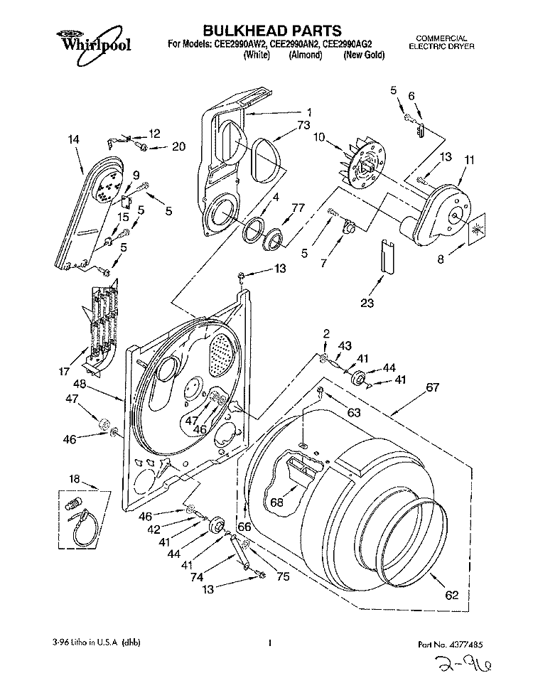 SECTION Diagram and Parts List for CEE2990AG2  Whirlpool Dryer