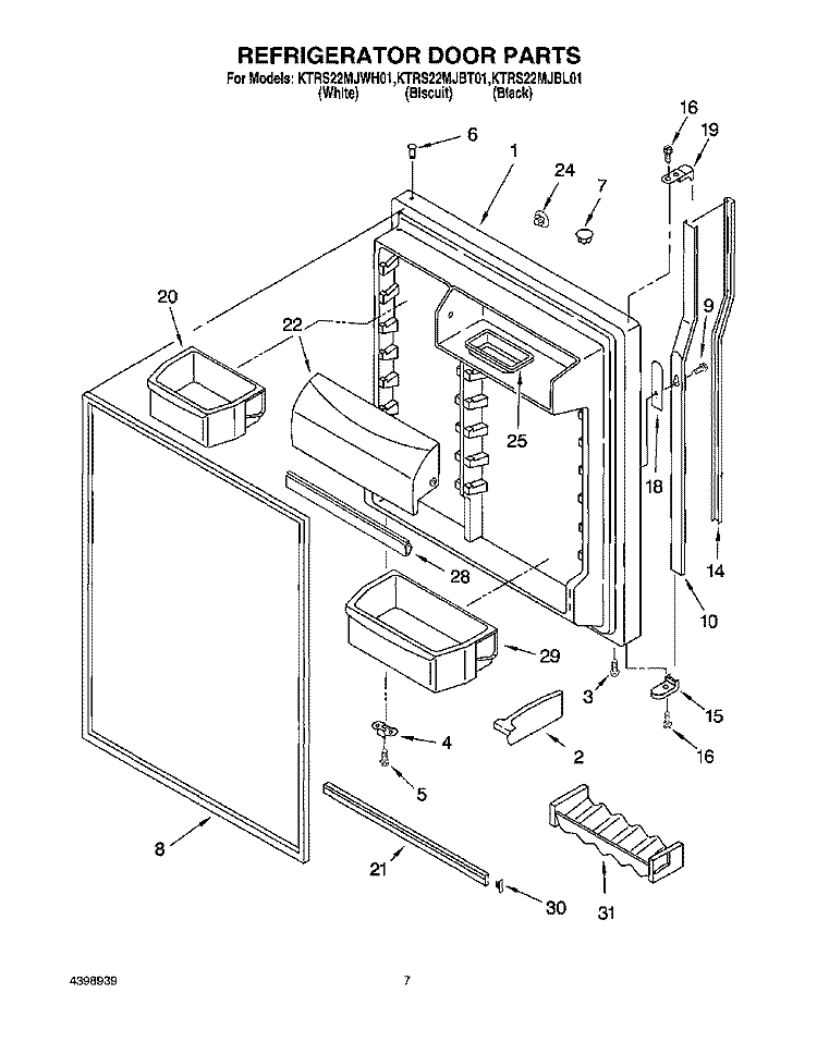 REFRIGERATOR DOOR Diagram and Parts List for KTRS22MJBT01  KitchenAid Refrigerator