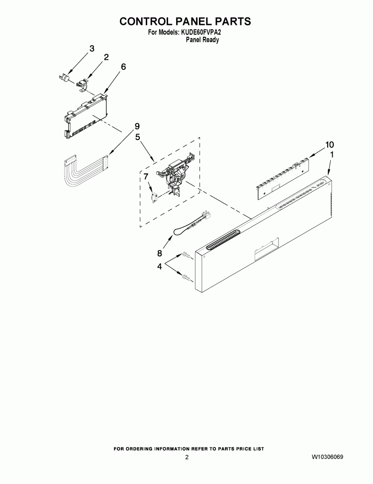 CONTROL PANEL PARTS Diagram and Parts List for KUDE60FVPA2  KitchenAid Dishwasher