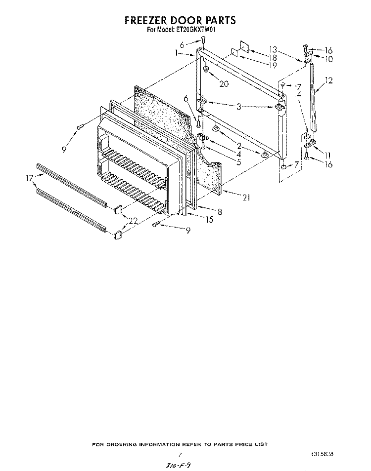 FREEZER DOOR Diagram and Parts List for ET20GKXTF01  Whirlpool Refrigerator
