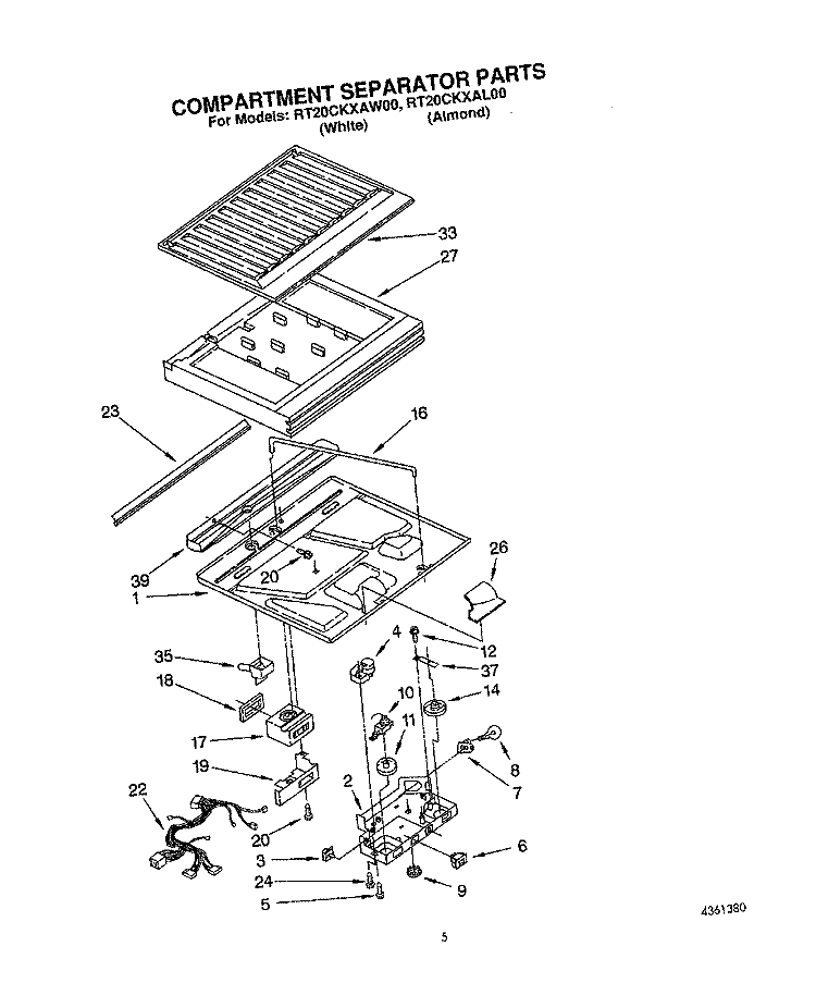 COMPARTMENT SEPARATOR Diagram and Parts List for RT20CKXAW00  Roper Refrigerator
