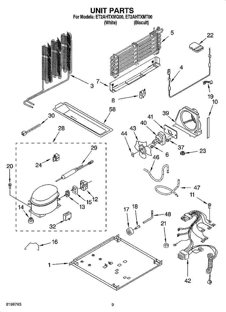 UNIT PARTS Diagram and Parts List for ET2AHTXMT00  Whirlpool Refrigerator