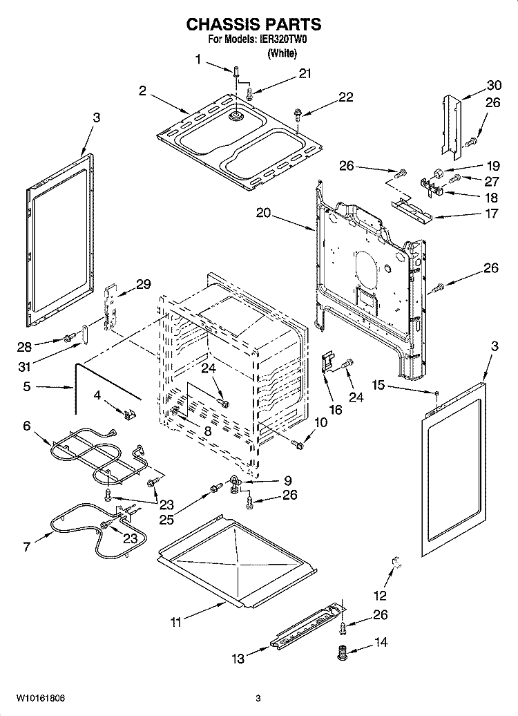 CHASSIS PARTS Diagram and Parts List for IER320TW0  Inglis Range