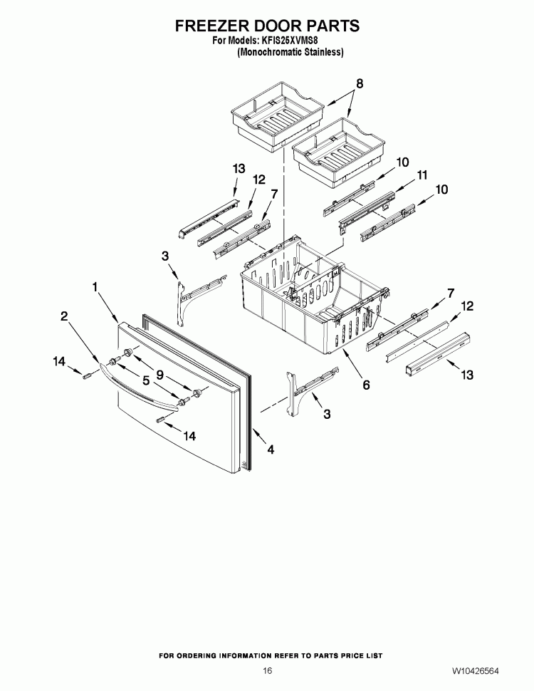 FREEZER DOOR PARTS Diagram and Parts List for KFIS25XVMS8  KitchenAid Refrigerator