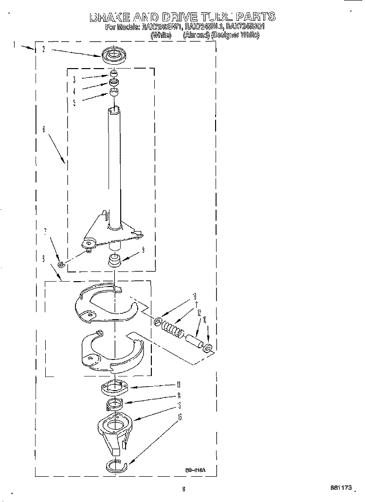 BRAKE AND DRIVE TUBE Diagram and Parts List for RAX7245BL1  Roper Washer