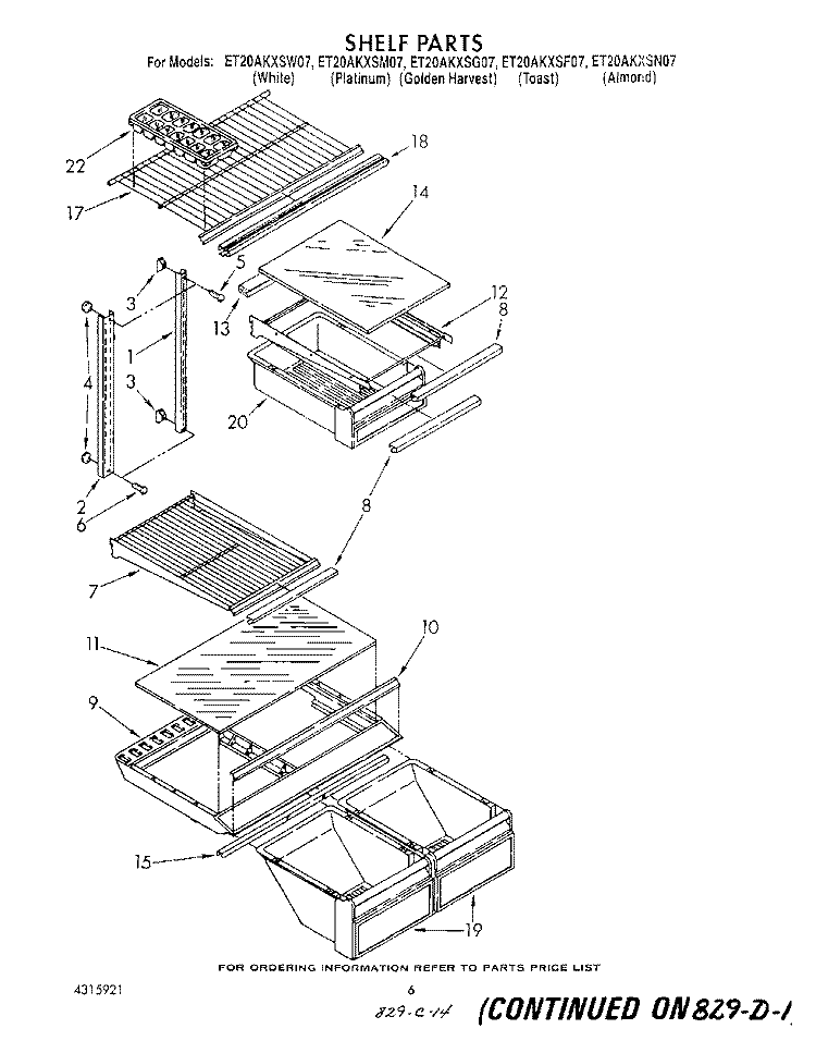 SHELF Diagram and Parts List for ET20AKXSW07  Whirlpool Refrigerator