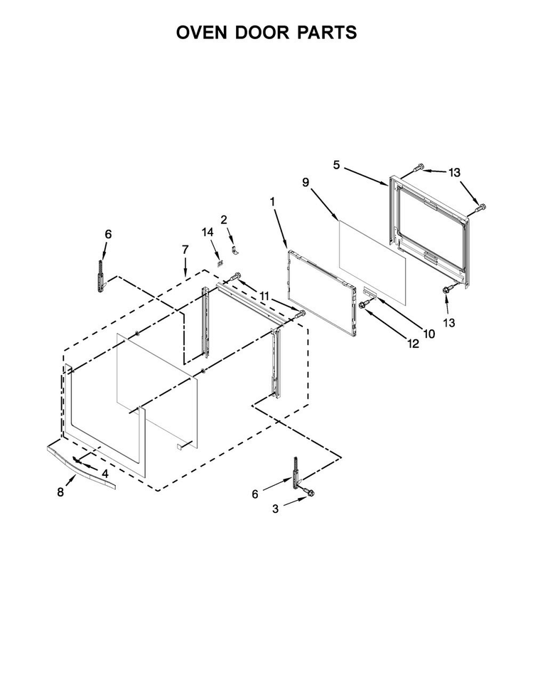 Oven Door Parts Diagram and Parts List for WOS92EC7AB04  Whirlpool Wall Oven