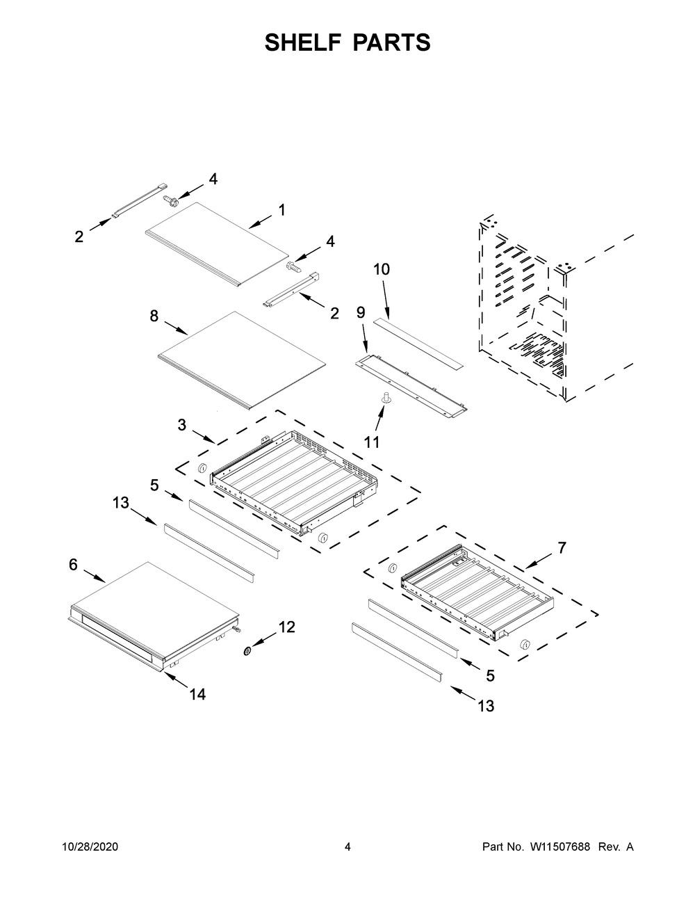Shelf Parts Diagram and Parts List for KUBR204ESB01  Whirlpool Wine and Beverage Cooler