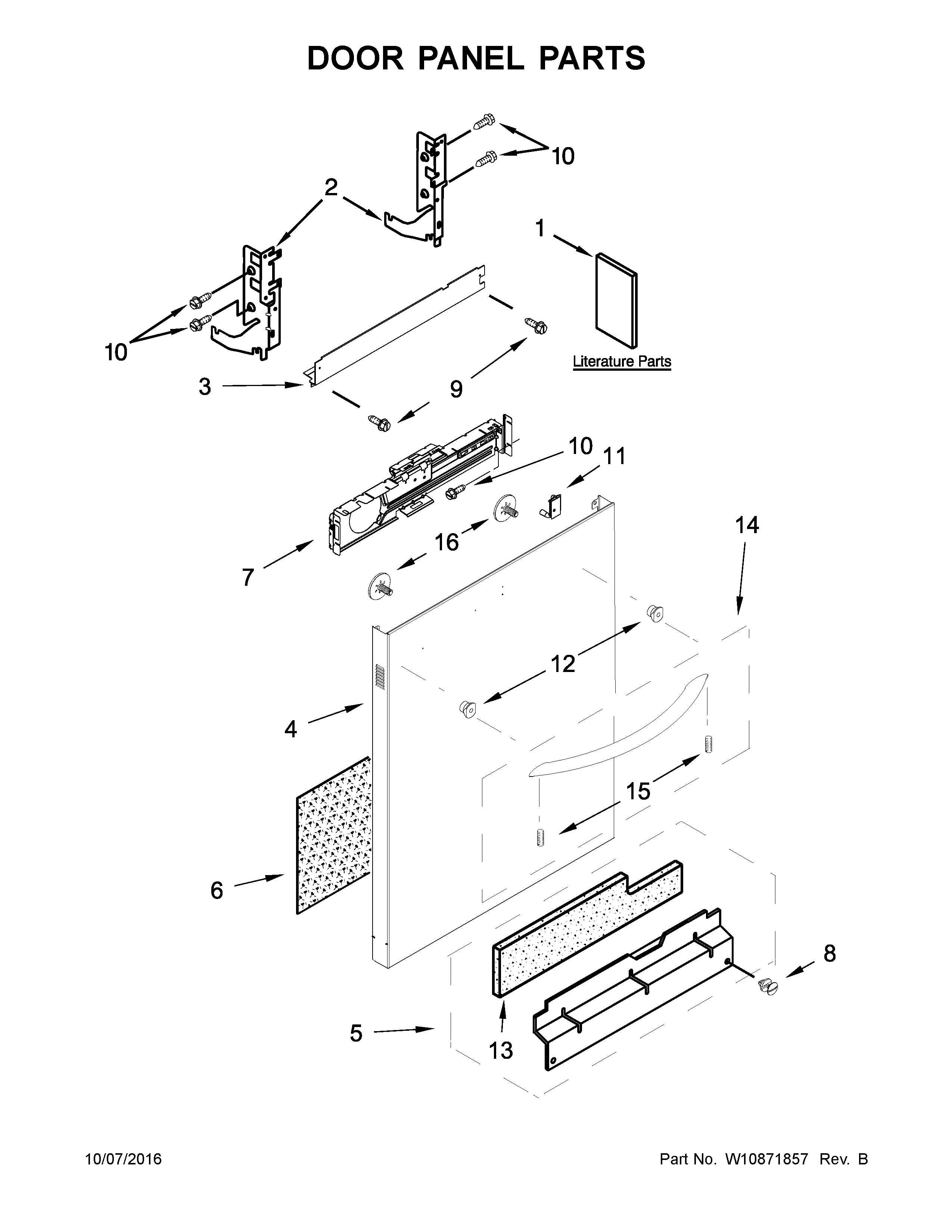 Door Panel Parts Diagram and Parts List for 66514573N610  Kenmore Dishwasher