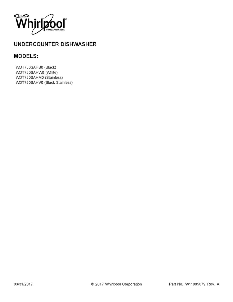 Cover Sheet Diagram and Parts List for WDT750SAHB0  Whirlpool Dishwasher