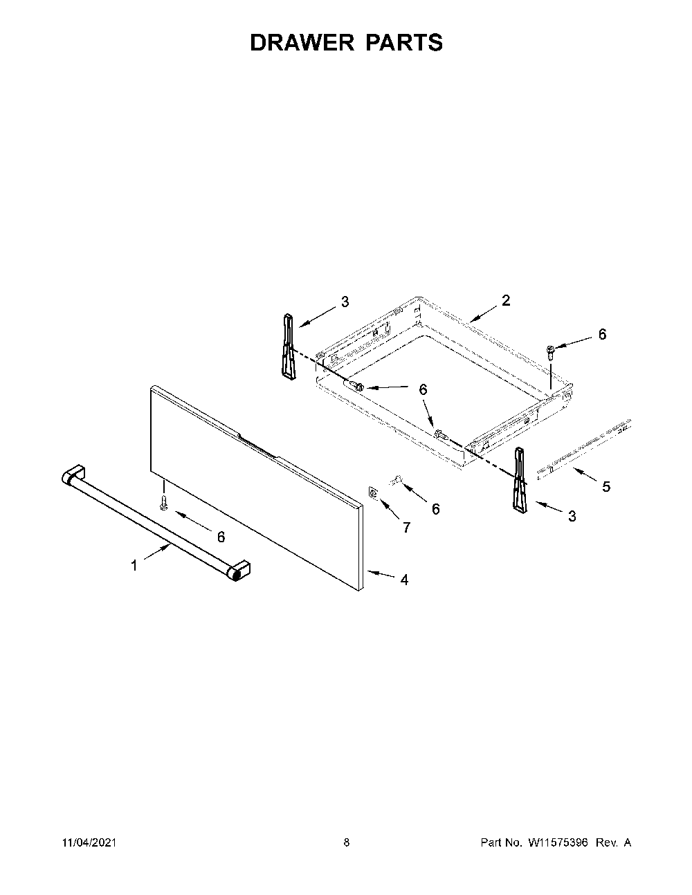 Drawer Parts Diagram and Parts List for KSEG700EBS4  KitchenAid Range