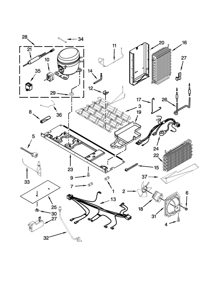 Unit Parts Diagram and Parts List for 7KSF26C6YY00  KitchenAid Refrigerator