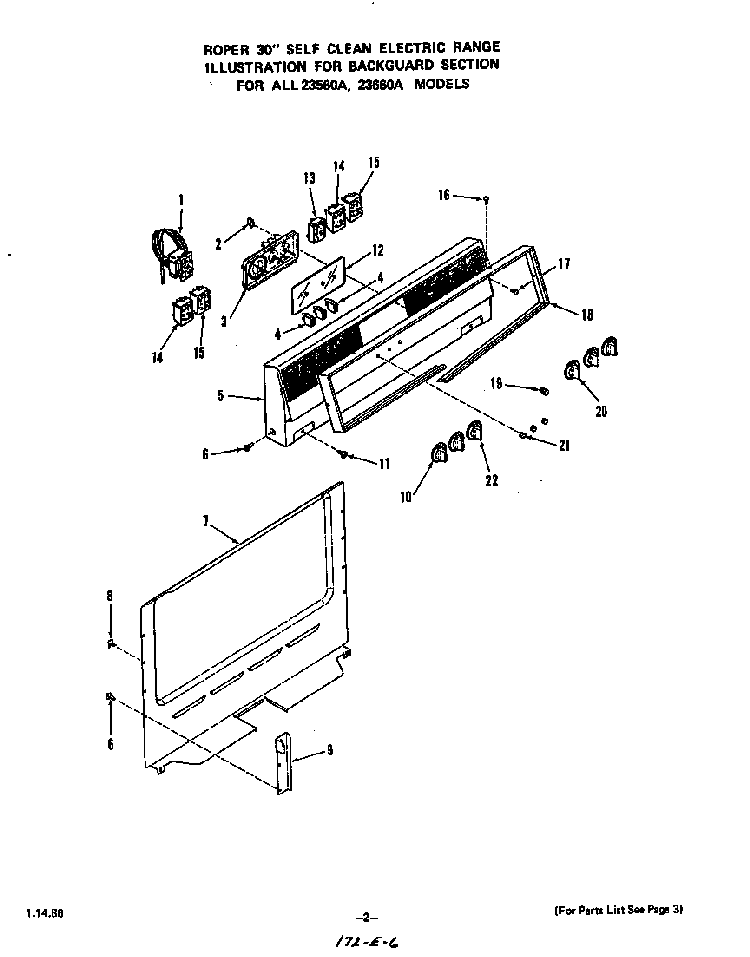 Backguard Diagram and Parts List for 2366*0A  Roper Range