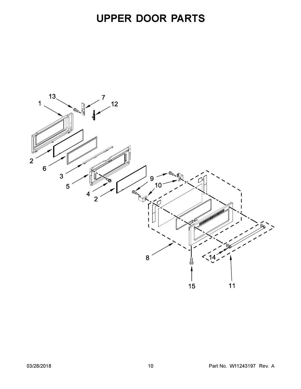 Upper Door Parts Diagram and Parts List for YKFID500ESS2  Whirlpool Range